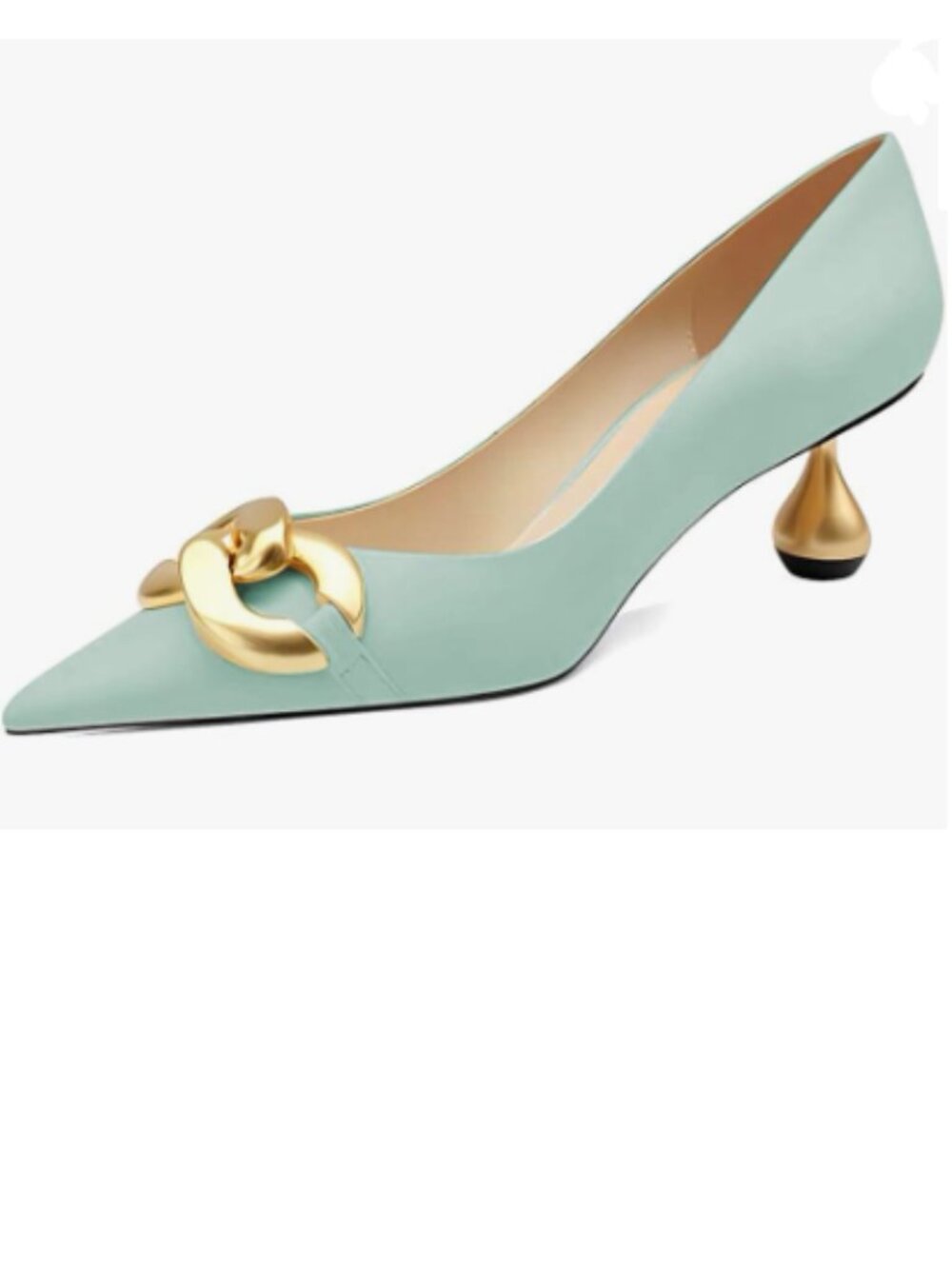 XYD Powder Blue Low Heel Pointed Toe with Metal Chain Solid Golden Heeled Pumps